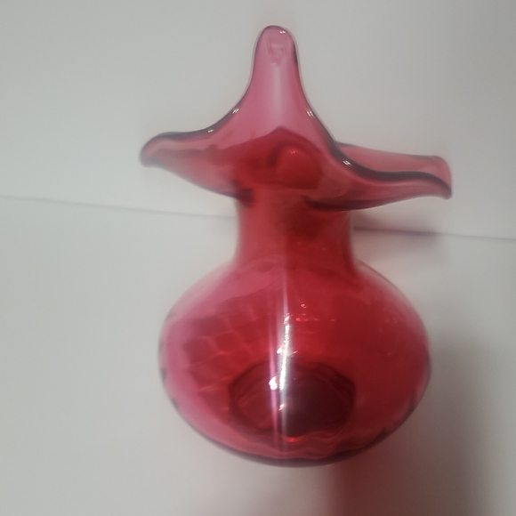 Vtg Fenton Cranberry Jack In The Pulpit Vase With Optic Swirl Pattern - Picture 6 of 7